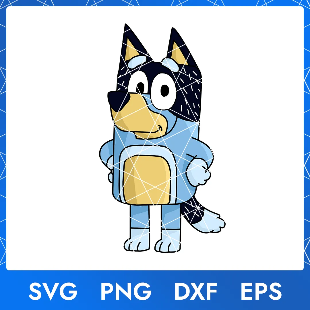 Illustration of the cartoon character Bandit Dad Outline from the show Bluey, available as a digital file in SVG, PNG, DXF, and EPS formats.