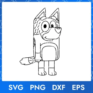 Illustration of the cartoon character Bandit Dog from the show Bluey, available as a digital file in SVG, PNG, DXF, and EPS formats.