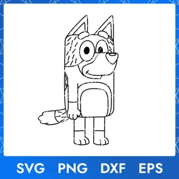 Illustration of the cartoon character Bandit Dog from the show Bluey, available as a digital file in SVG, PNG, DXF, and EPS formats.