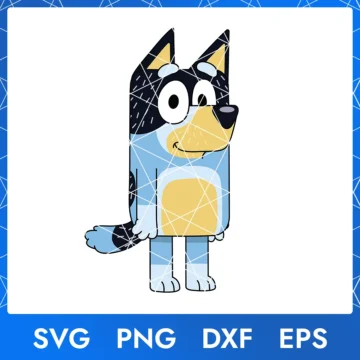 Illustration of the cartoon character Bluey Bandit in digital formats SVG, PNG, DXF, and EPS, available for instant download.