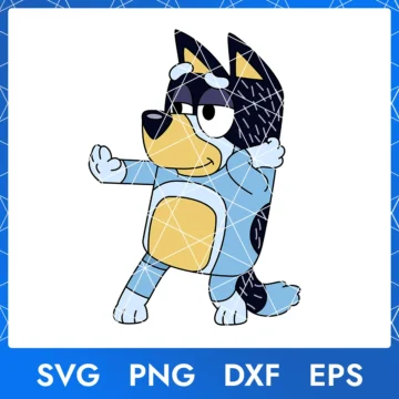 Illustration of the cartoon character Bandit Dog in digital formats SVG, PNG, DXF, and EPS, available for instant download.