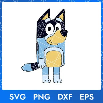 Illustration of the cartoon character Bluey Bandit Heeler in digital formats SVG, PNG, DXF, and EPS, available for instant download.