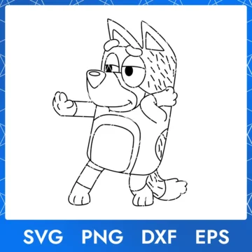 Illustration of the cartoon character Bandit Heeler Outline from the show Bluey, available as a digital file in SVG, PNG, DXF, and EPS formats.