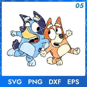 Illustration of the cartoon character Bluey and Bingo in digital formats SVG, PNG, DXF, and EPS, available for instant download - No.5
