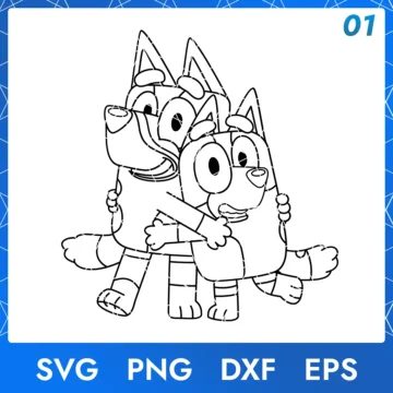 Illustration of the cartoon character Bluey and Bingo Outline in digital formats SVG, PNG, DXF, and EPS, available for instant download - No.1
