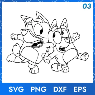 Illustration of the cartoon character Bluey and Bingo Outline in digital formats SVG, PNG, DXF, and EPS, available for instant download - No.3