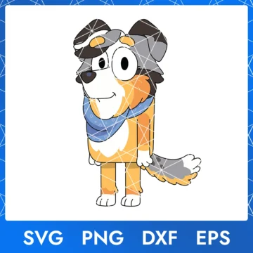Illustration of the cartoon character Bluey Calypso from the show Bluey, available as a digital file in SVG, PNG, DXF, and EPS formats.