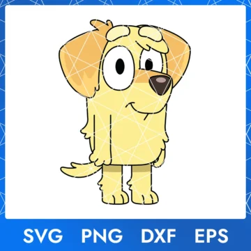 Illustration of the cartoon character Bluey Chucky from the show Bluey, available as a digital file in SVG, PNG, DXF, and EPS formats