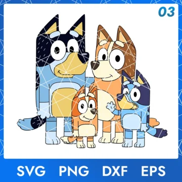 Illustration of the cartoon character Bluey Family in digital formats SVG, PNG, DXF, and EPS, available for instant download - No.3