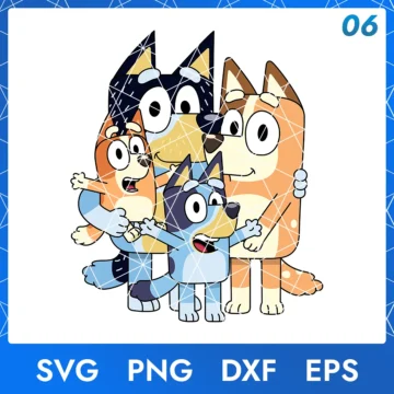 Illustration of the cartoon character Bluey Family in digital formats SVG, PNG, DXF, and EPS, available for instant download - No.6