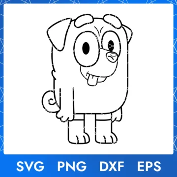 Illustration of the cartoon character Buddy Bluey Outline from the show Bluey, available as a digital file in SVG, PNG, DXF, and EPS formats.