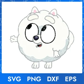 Illustration of the cartoon character Pom Pom Bluey in digital formats SVG, PNG, DXF, and EPS, available for instant download