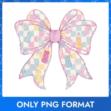 Soft pastel gingham Easter bow, ideal for Happy Easter bunny illustrations.
