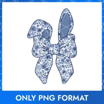 Blue denim-textured Easter bow, ideal for Easter Bunny clipart and crafts.