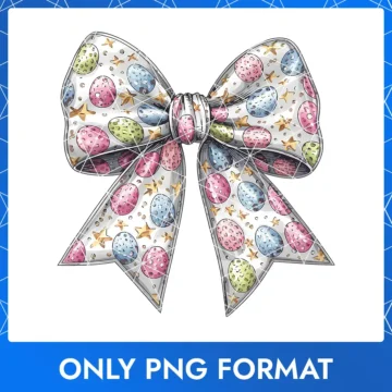 Beautiful pastel bow featuring Easter egg patterns, perfect for Easter Bunny decorations and Happy Easter clipart.