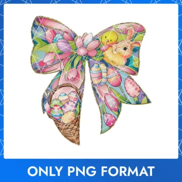 Cute Easter bow with bunny and eggs, great for Easter Bunny clipart.