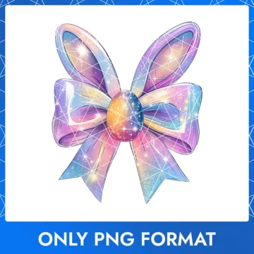 Cosmic-themed Easter bow with a galaxy egg, ideal for Happy Easter designs.