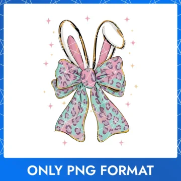 Pastel pink and blue Easter bow with bunny ears, ideal for Easter Day celebrations.