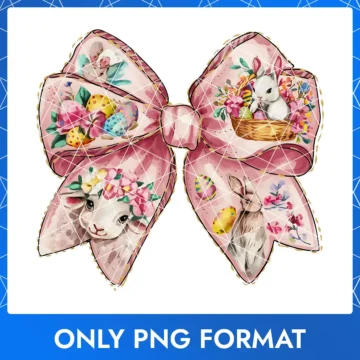 Elegant floral Easter bow with bunnies and flowers, great for Christian Happy Easter images