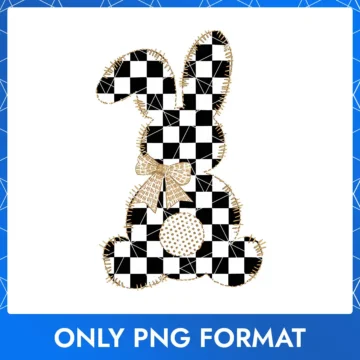 Black & White Plaid Easter Bunny | Elegant Easter Bunny Clipart with Gold Trim