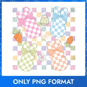 Buffalo plaid Easter bunnies PNG with rustic checkered pattern – perfect for Easter crafts and decorations