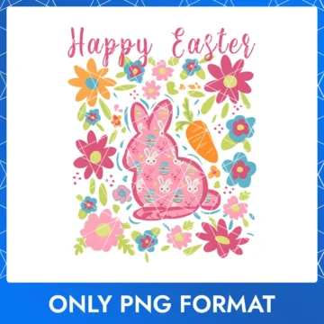 Cheerful Easter Bunny in Floral Garden | Spring Easter Bunny PNG for Cards