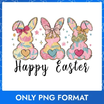 Colorful Easter Bunnies with Hearts | Cute Happy Easter Bunny PNG Collection
