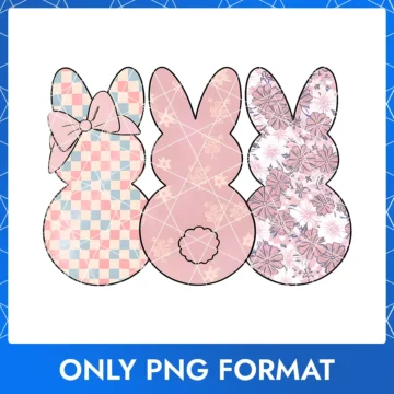 Easter Bunnies with Pink-Blue Plaid, Floral & Soft Pink Patterns PNG
