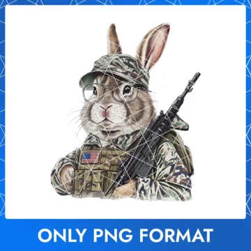 Easter Bunny in Military Camouflage, Sunglasses & Soldier Gear PNG