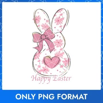 Easter Bunny with Floral Patterns, Pink Bow & Heart – Happy Easter PNG