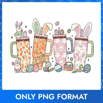 Easter Cups with Carrot, Bunny Ears & Egg Patterns – Fun & Festive Decor PNG