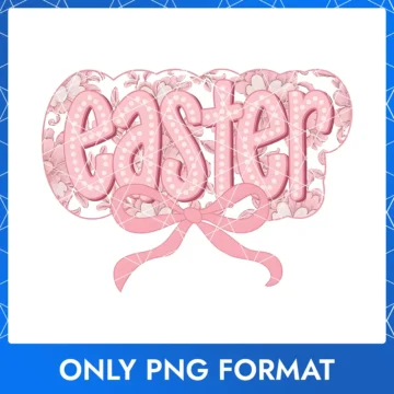 Elegant Pink 'Easter' Text with Floral Patterns & Bow Accent PNG