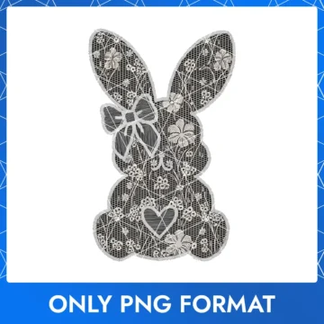 Embroidered Easter Bunny with Small Floral Patterns & a Bow PNG