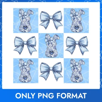 Gingham Easter bunny with floral and bow patchwork – elegant digital design for Easter projects
