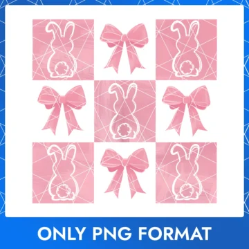 Gingham Easter bunny with a pink ribbon patch design – sweet and stylish for Easter crafts