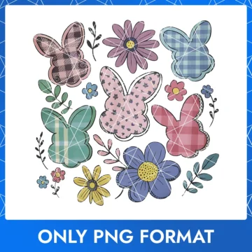 Easter bunny patchwork design featuring gingham and floral patterns – charming and festive decoration.