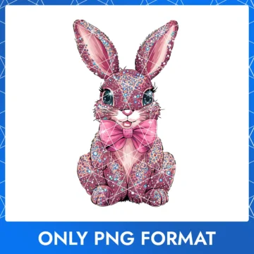 Glitter Pink Easter Bunny with Matching Pink Bow – Sparkling Design