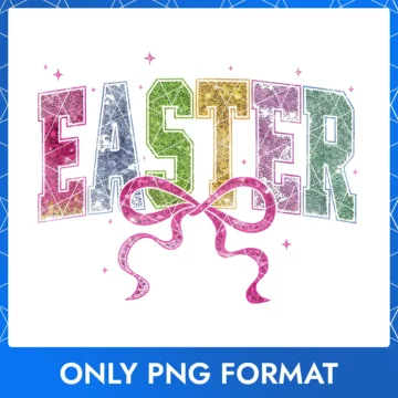 Glittering Easter Text with Pink Bow – Colorful & Festive PNG
