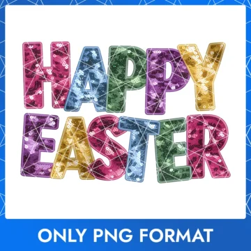 Happy Easter Text with Sparkling Sequin Colors PNG