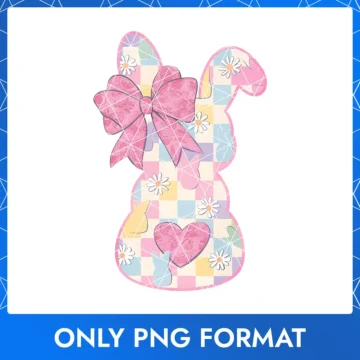 Pastel Plaid Easter Bunny with Rose Heart & Large Pink Bow PNG