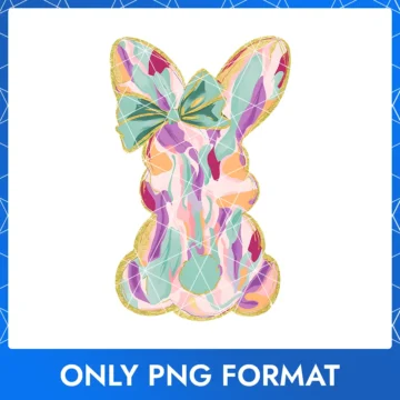 Pastel Swirl Pattern Bunny with Green Bow & Glittering Gold Trim PNG