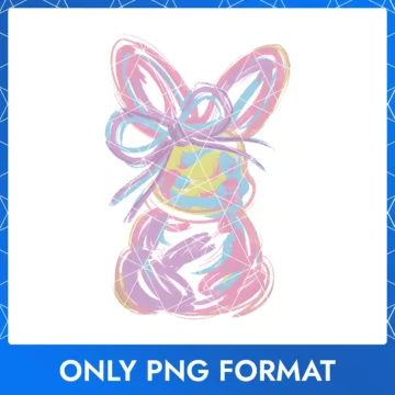 Pastel Watercolor Bunny with Rainbow Bow, Happy Easter Day PNG