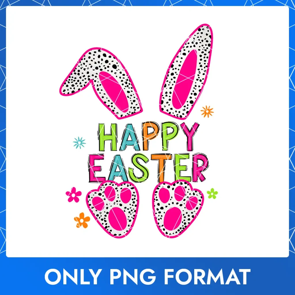 Pink Easter Bunny with Polka Dot Ears & Feet PNG