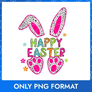 Pink Easter Bunny with Polka Dot Ears & Feet – Colorful Happy Easter Design
