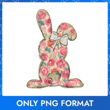 Rose Pattern Bunny with Polka Dot Bow, Happy Easter Pictures
