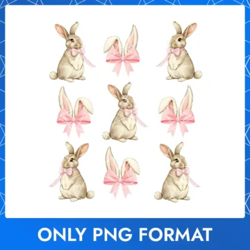 Vintage Easter Bunny Pattern with Pink Bows & Bunny Ears, Easter Bunny PNG Images