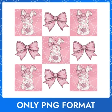 Vintage pink bunny with a bow – a classic and charming Easter design with a retro touch.