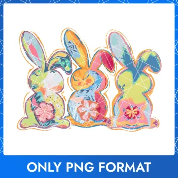 Watercolor Painted Bunnies with Vibrant Floral Patterns, Easter Day PNG