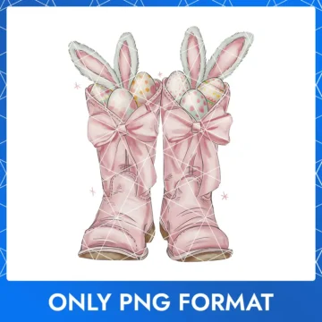 Western Easter Design - Cowboy Boots, Bunny Ears & Eggs PNG