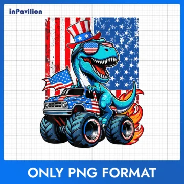 T-Rex Riding Monster Truck 4th of July PNG – Cricut Ready